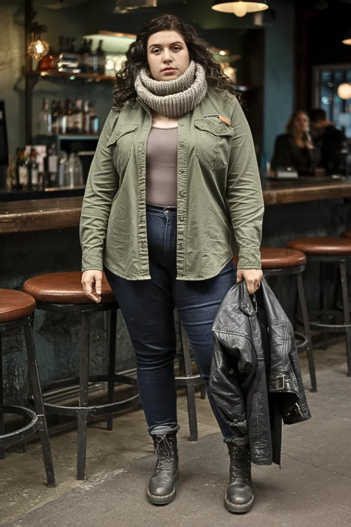 Plus Size Utility Shirt Winter Outfit