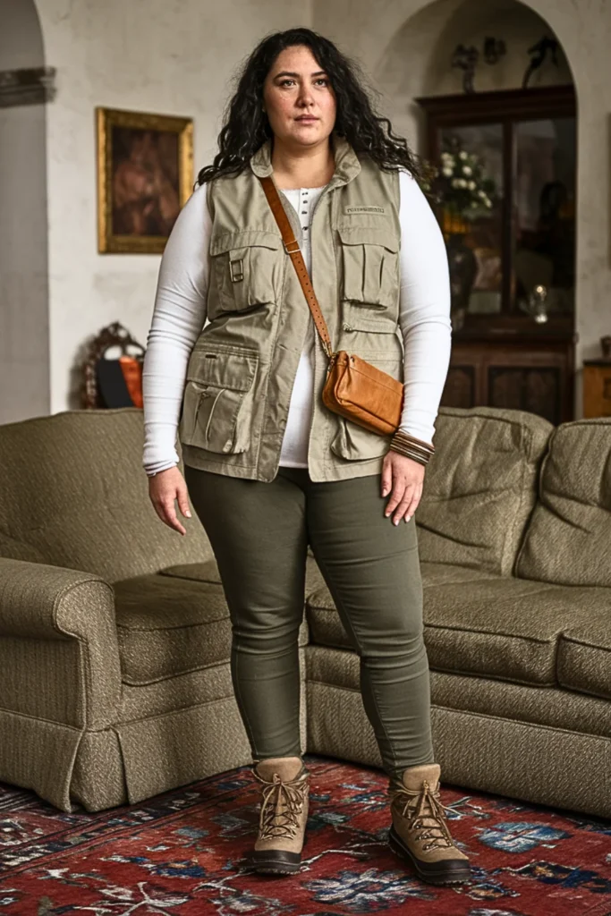 Plus Size Utility Vest Layered Winter Outfit