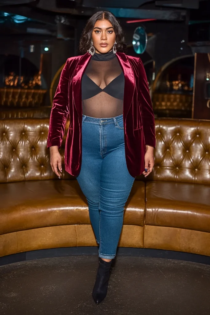 Plus Size Velvet Blazer Winter Night Out Outfit