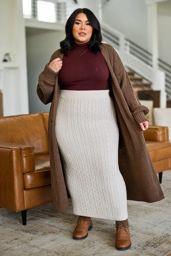 Plus Size Winter Cable Knit Maxi Skirt Outfit