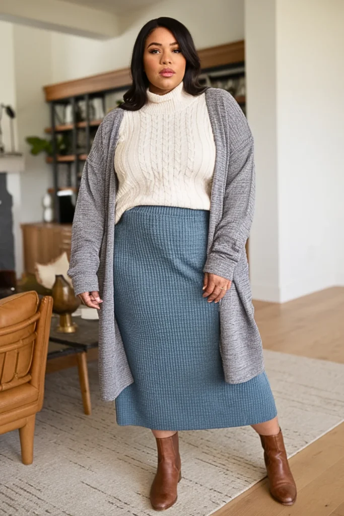 Plus Size Winter Chenille Knit Skirt Outfit