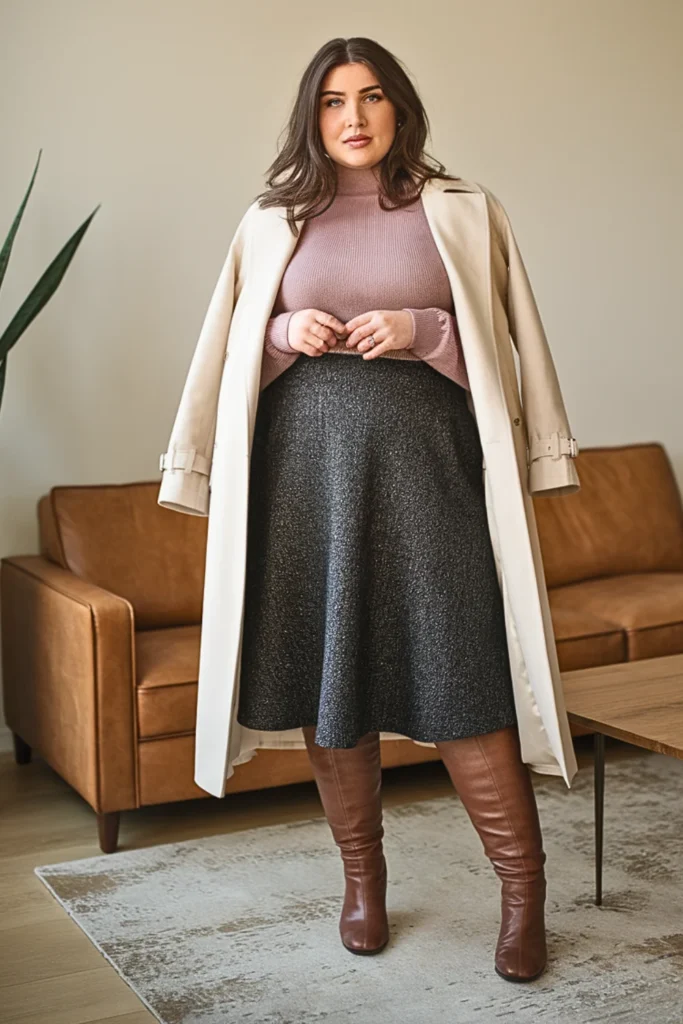 Plus Size Winter Tweed Circle Skirt Outfit