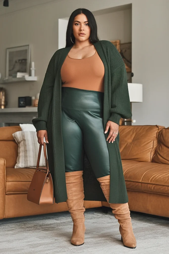 Plus Size Wrap Cardigan Leggings Winter Outfit