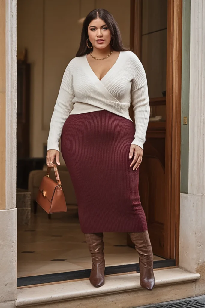 Plus Size Wrap-Front Cardigan Midi Dress Winter Outfit