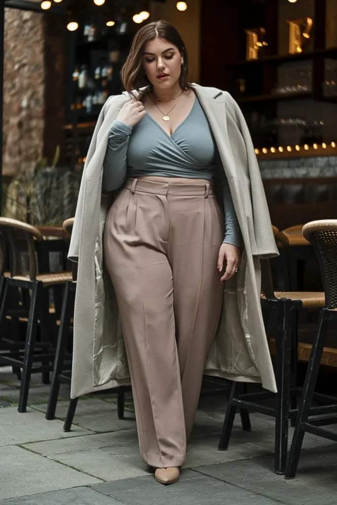 Plus Size Wrap Front Top Winter Outfit