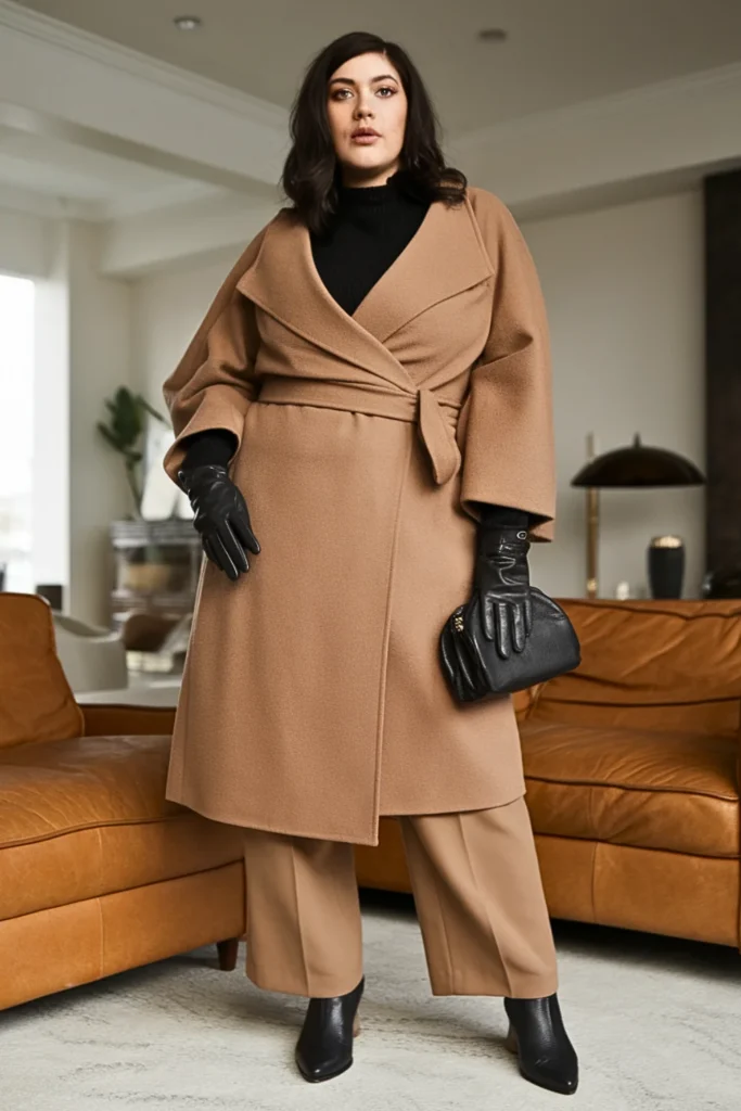 Plus Size Wrap-Style Coat Winter Outfit