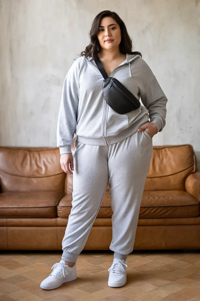 Plus Size Zip-Up Hoodie Jogger Pants Winter Outfit
