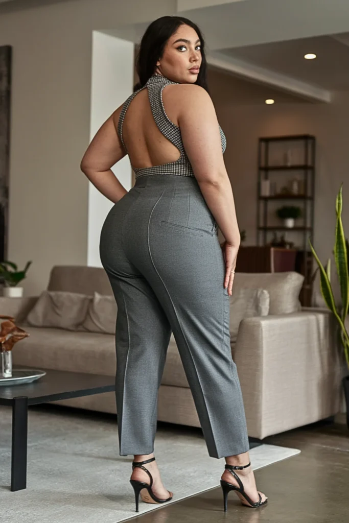 Plus Size Backless Top with Tailored Pants Outfit