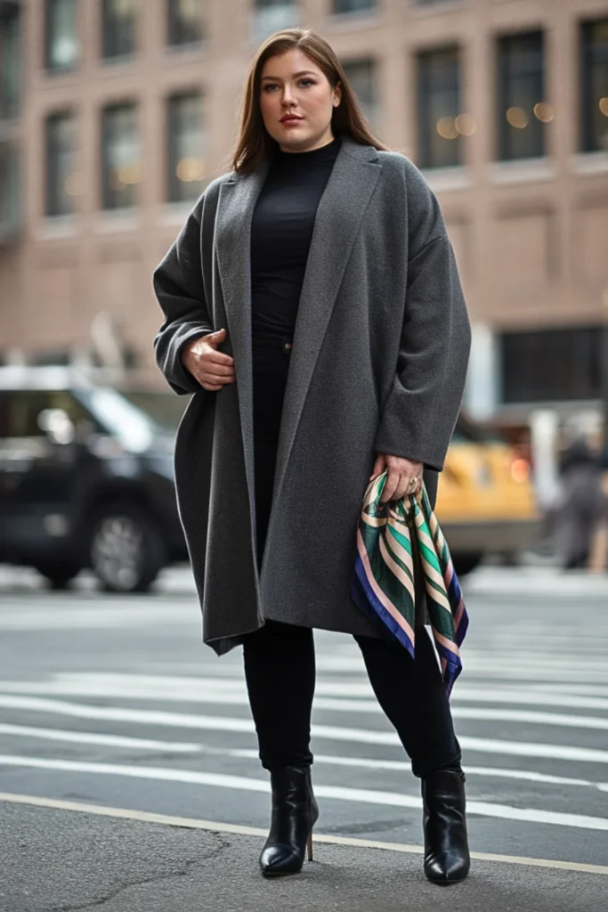 Plus Size Cocoon Coat with Fitted Base Winter Outfit