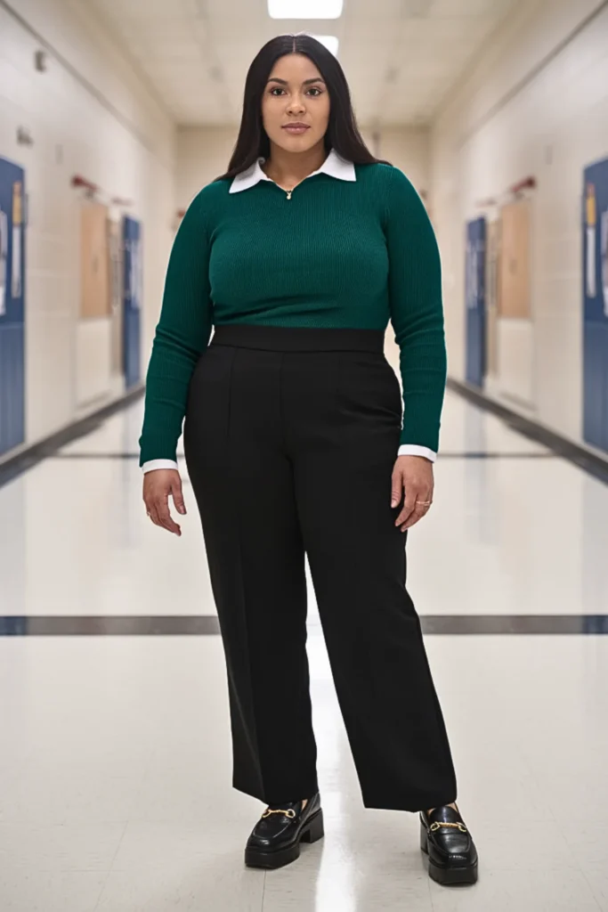 Plus Size Collared Sweater and Straight Pant Outfit
