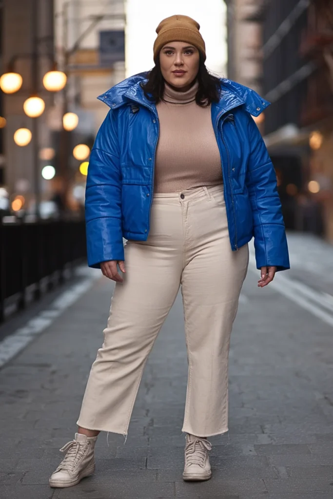 Plus Size Colorful Puffer with Neutral Layers Winter Outfit