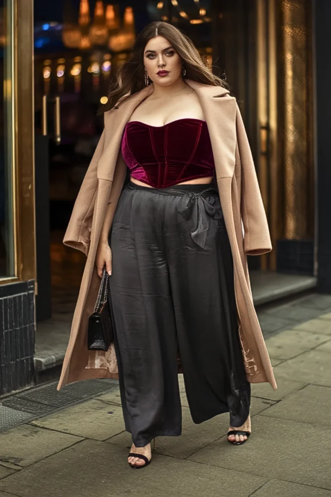 Plus Size Corset Top With Wide Leg Pants Outfit