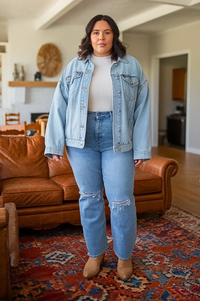 Plus Size Cowboy Boots with Denim Jacket Casual Trip