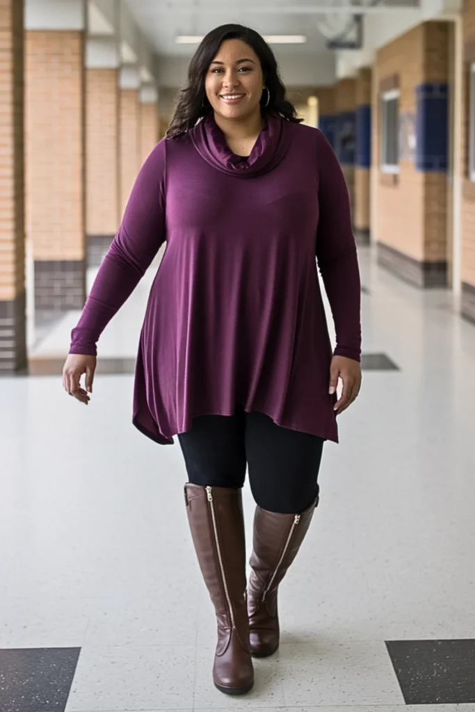Plus Size Cowl Neck Tunic and Jegging Outfit