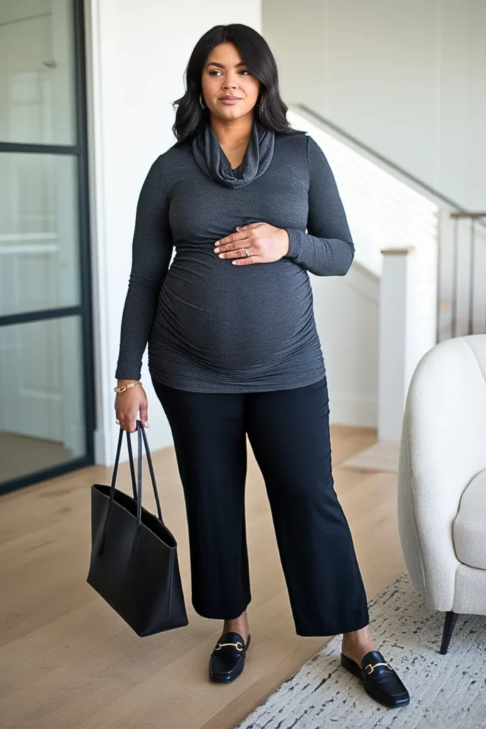 Plus Size Cowl Neck Tunic with Ponte Pants Outfit