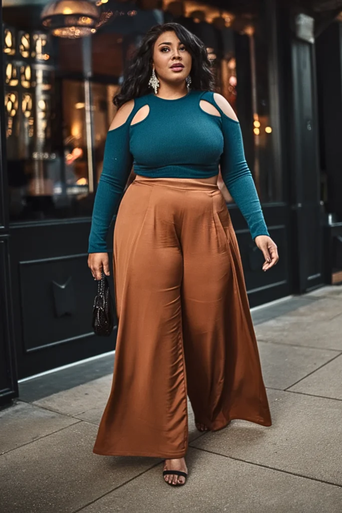 Plus Size Cut-Out Top With Palazzo Pants Outfit