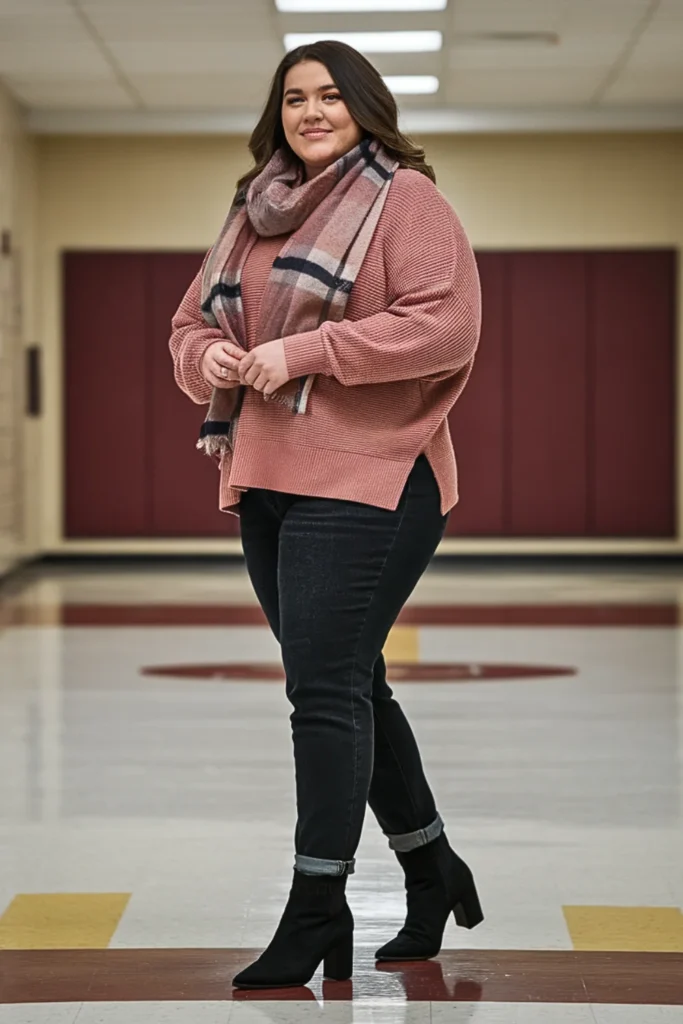 Plus Size Dolman Sweater and Skinny Jean Outfit