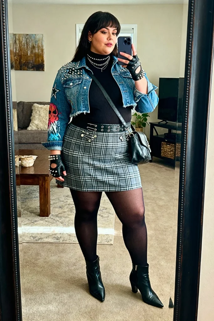Plus Size Edgy Turtleneck with Pinned Skirt Winter Look