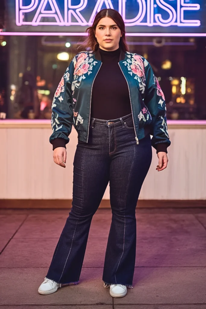 Plus Size Embroidered Jacket With Dark Jeans Outfit