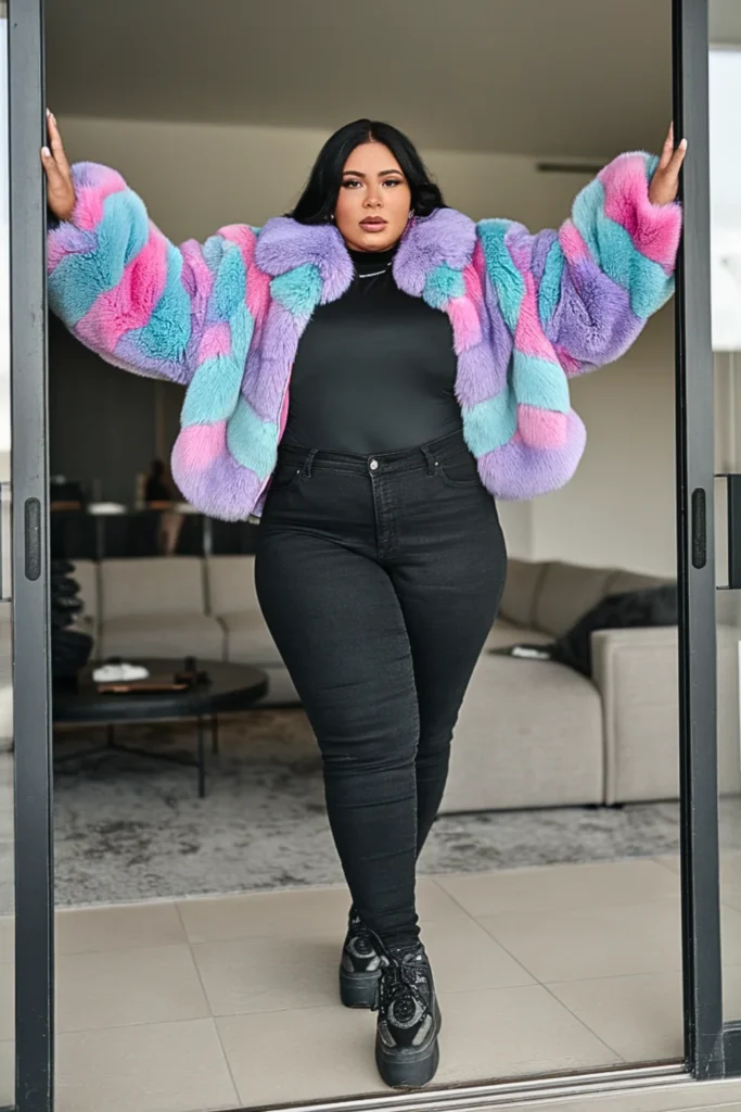 Plus Size Faux Fur Jacket with All Black Outfit