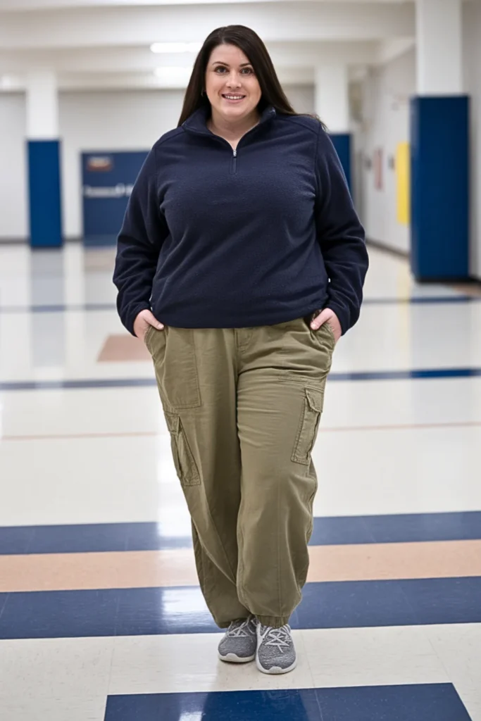 Plus Size Fleece Pullover and Cargo Pant Outfit