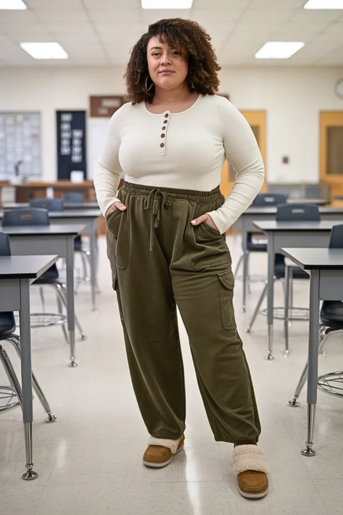 Plus Size Henley and Utility Pant Outfit