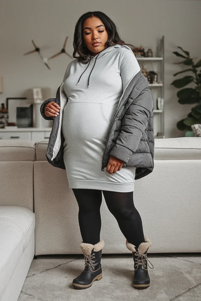 Plus Size Hoodie Dress with Thermal Tights Outfit