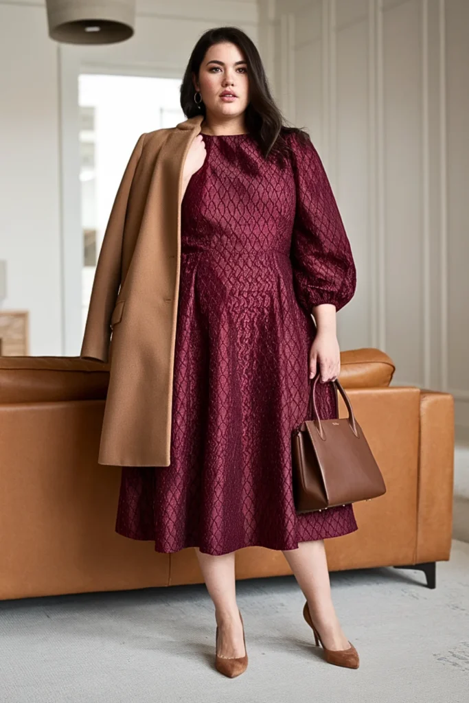 Plus Size Jacquard Midi Dress Winter Outfit