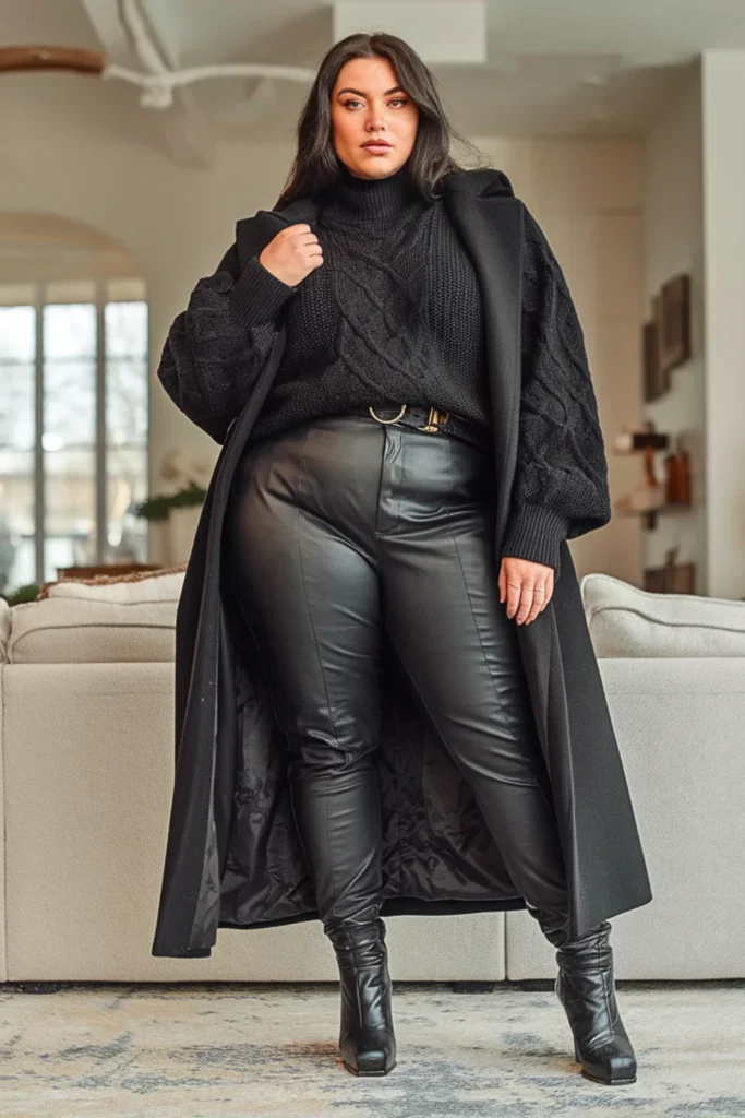 Plus Size Knit Sweater With Leather Accessories Outfit