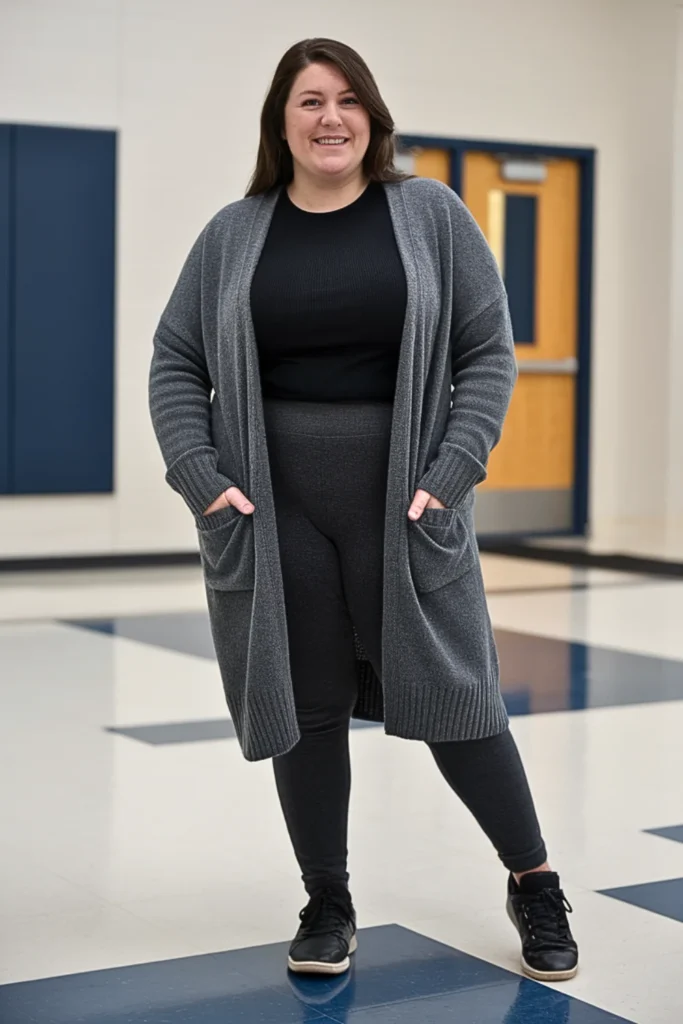 Plus Size Longline Cardigan and Thermal Legging Outfit