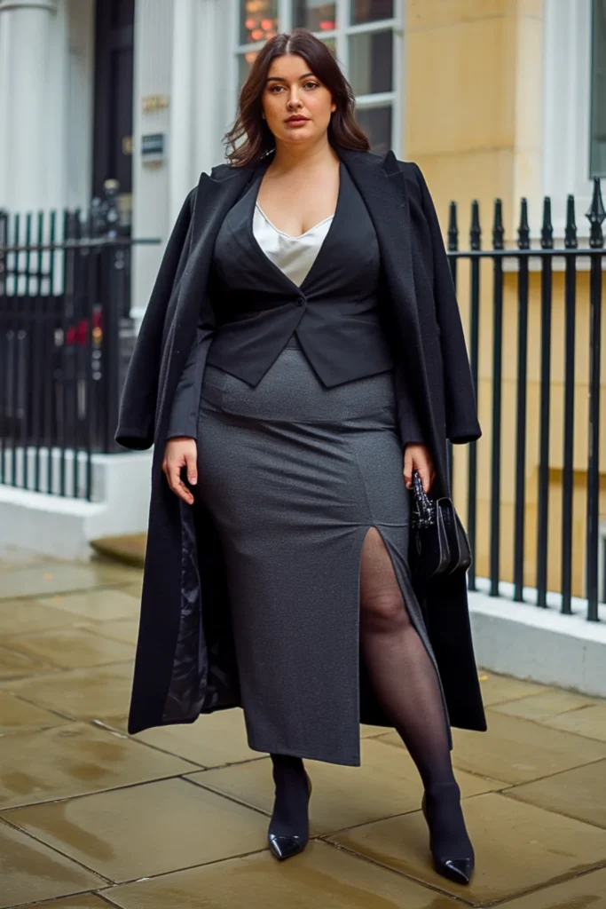 Plus Size Maxi Skirt with Fitted Jacket Outfit