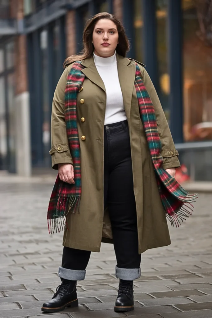 Plus Size Military-Inspired Coat with Casual Essentials Winter Outfit