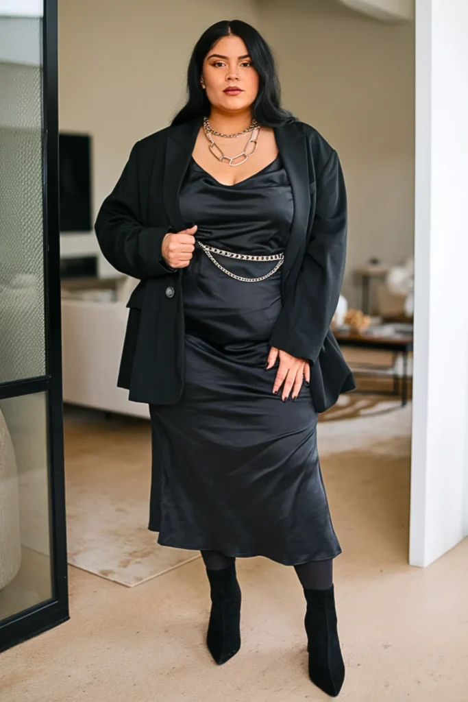 Plus Size Oversized Blazer With Slip Dress Goth Outfit
