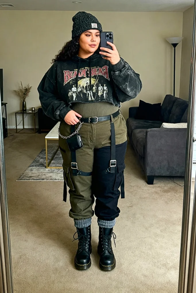 Plus Size Oversized Hoodie with Cargo Pants Winter Style