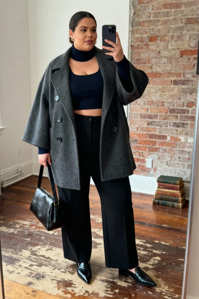 Plus Size Oversized Jacket with Fitted Layers Outfit