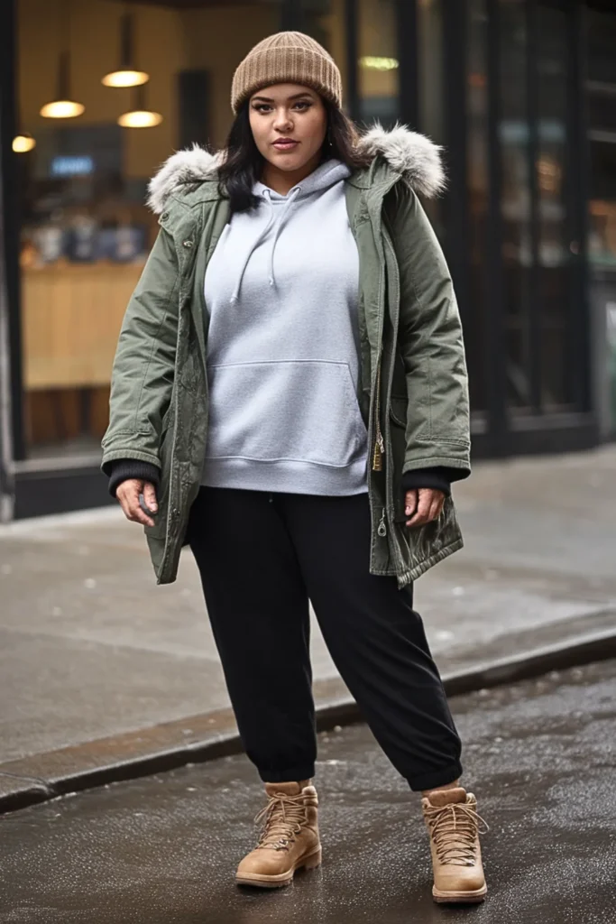 Plus Size Parka with Hoodie Layering Winter Outfit