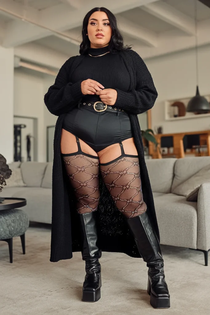 Plus Size Patterned Stockings With Shorts Alt Outfit