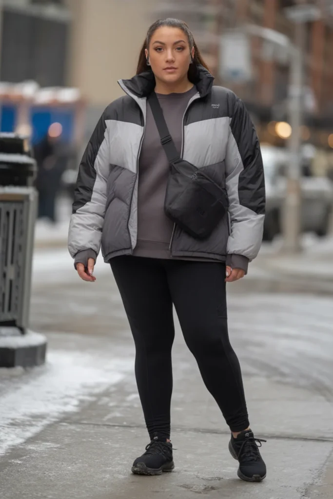 Plus Size Reversible Puffer with Athleisure Base Winter Outfit