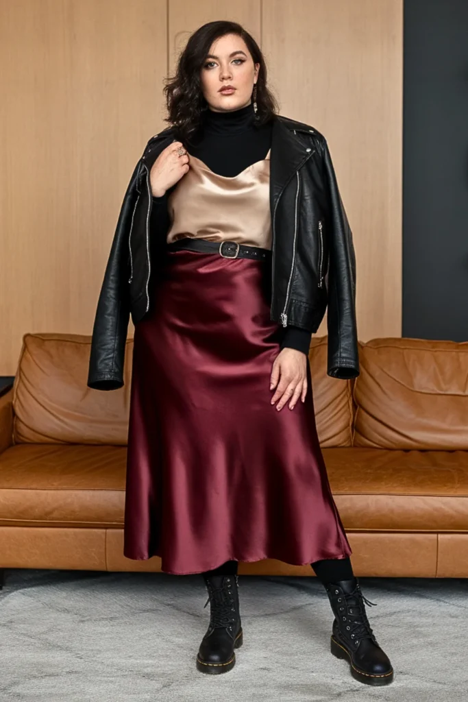 Plus Size Satin Slip Dress Layered Outfit