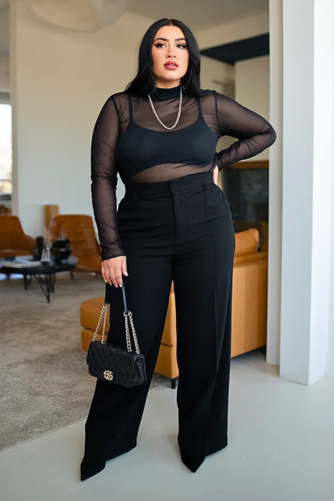 Plus Size Sheer Top With Bodysuit Layering Goth Outfit