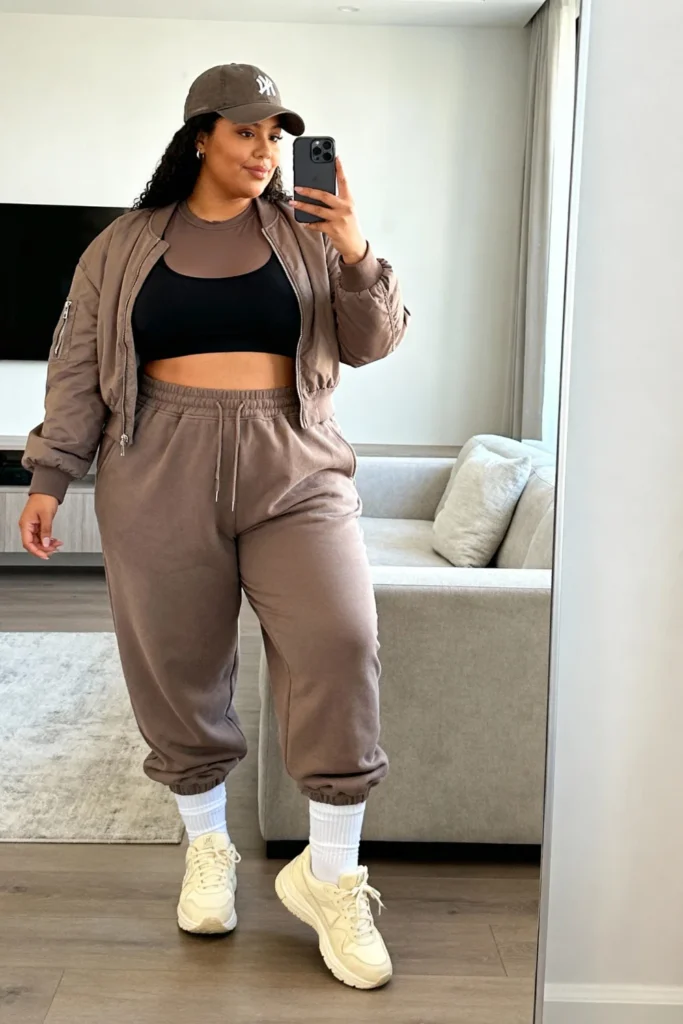 Plus Size Sports Bra Top with Joggers Active Wear Outfit