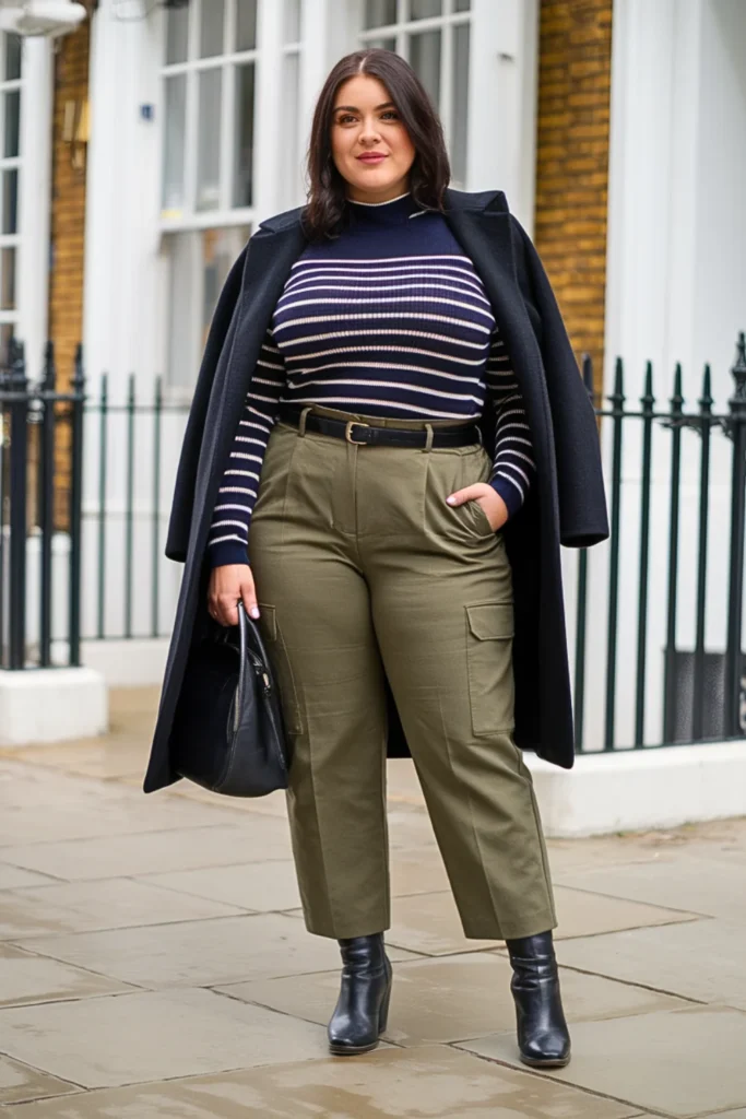 Plus Size Striped Sweater with Cargo Pants Outfit