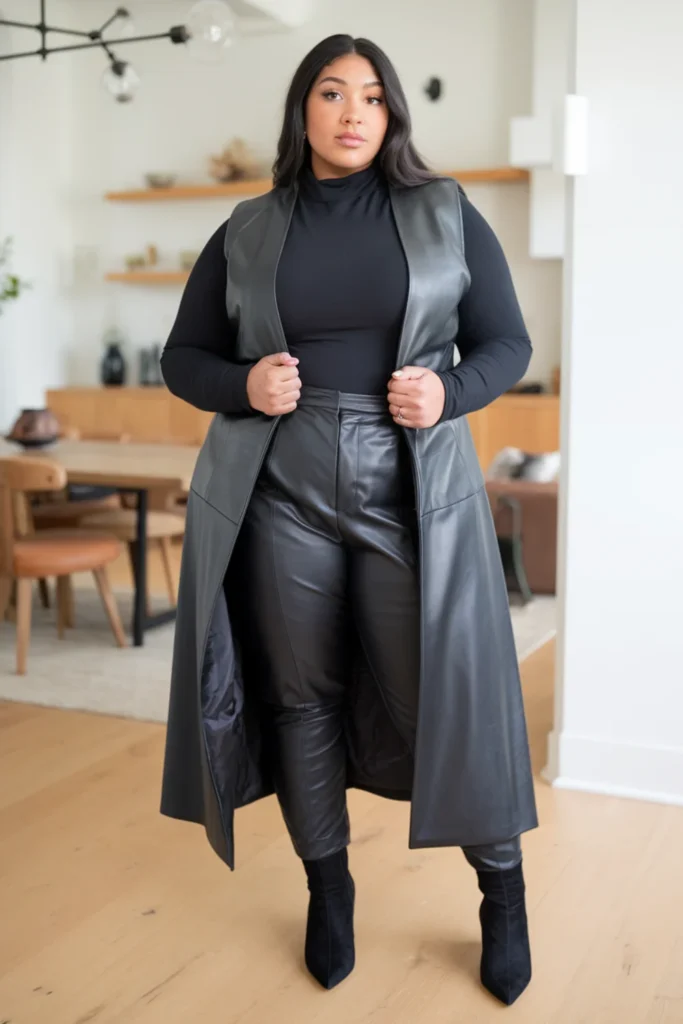 Plus Size Structured Vest With Long Sleeve And Pants Outfit
