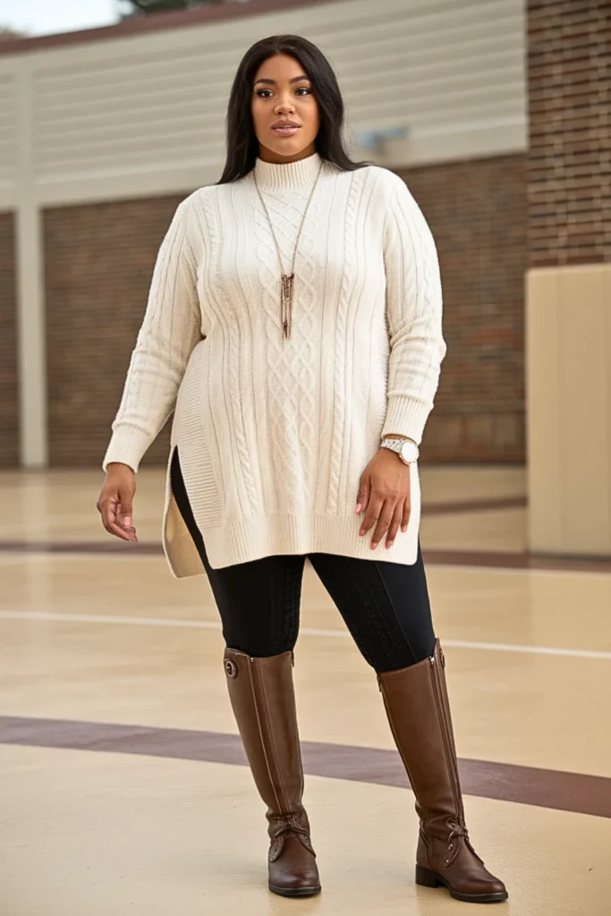 Plus Size Sweater Tunic and Thermal Legging Outfit