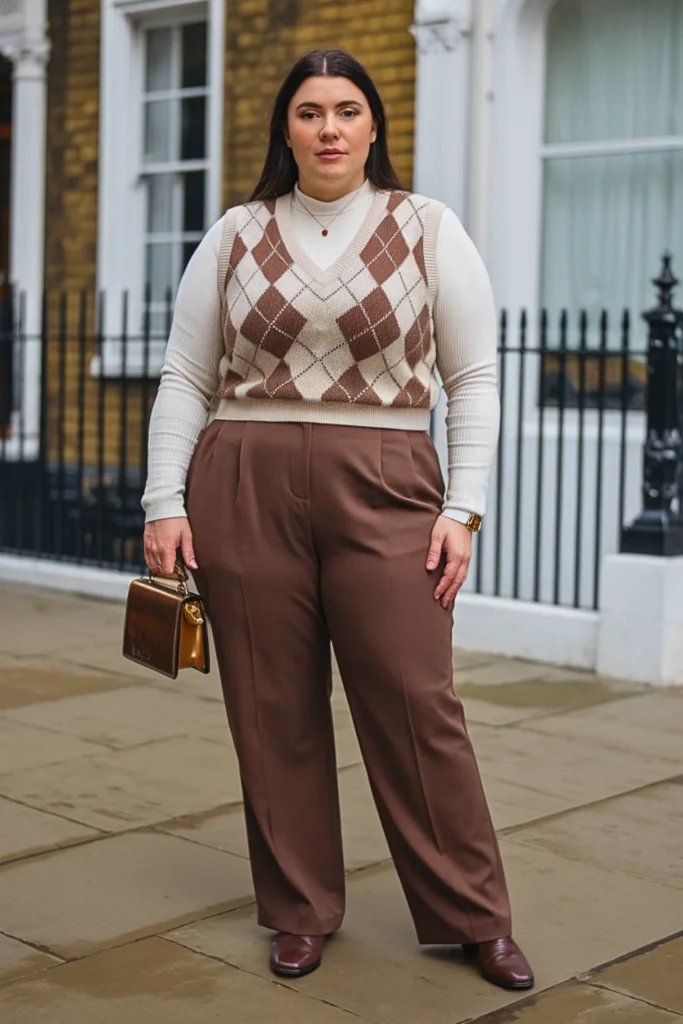 Plus Size Sweater Vest over Long-Sleeve Top Outfit