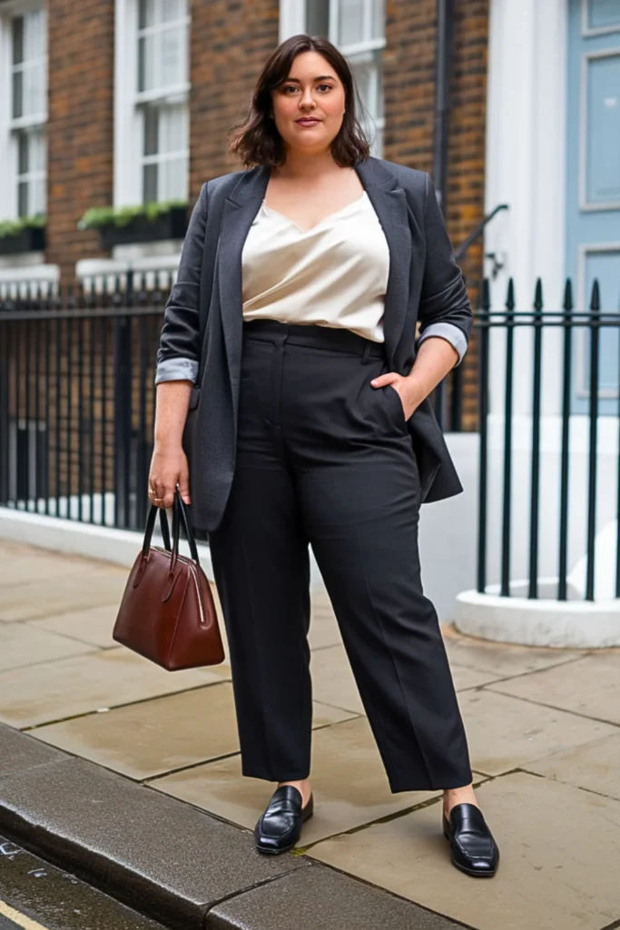 Plus Size Tailored Blazer with Straight-Leg Trousers Outfit