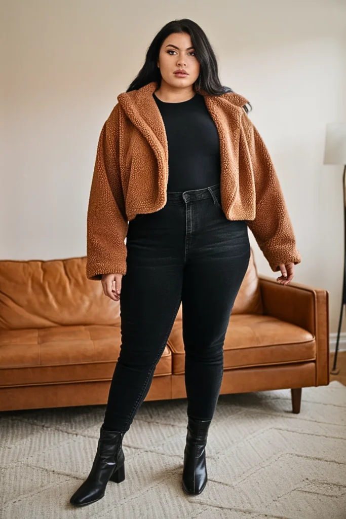 Plus Size Teddy Coat with Simple Basics Outfit