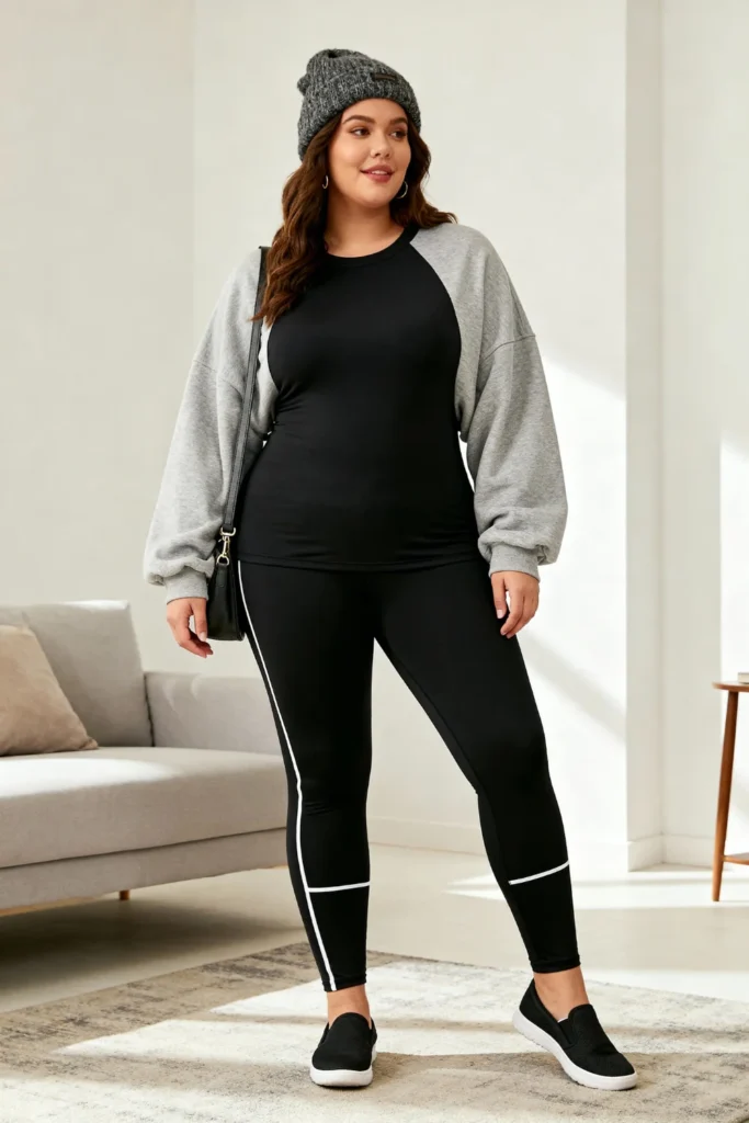 Plus Size Thermal Base Layer with Oversized Sweatshirt Cozy Gym Style