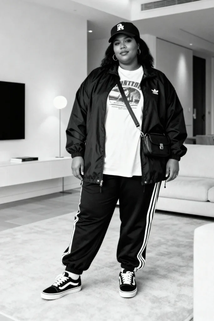 Plus Size Track Pants with Oversized Tee Streetwear Gym Vibe