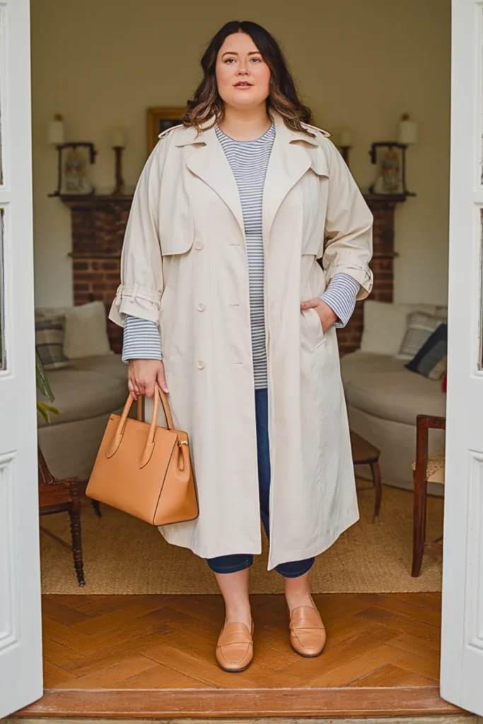 Plus Size Trench Coat Over Jeans Nashville Street Style